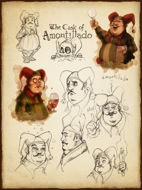 Fortunato sketches by David G. Forés. [The cask of Amontillado in iPoe collection] The Cask Of Amontillado, Edgar Allen Poe, Edgar Allan Poe, A Drawing, Cool Drawings, Art Reference, Character Art, Illustration Art, Character Design