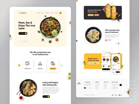 Foodicted - Food Landing Page UXUI Design Food Landing Page, Uxui Design, Food Website Design, Dessert Restaurant, Restaurant Website Design, Food Web Design, Ways To Eat Healthy, App Landing Page, Restaurant Website