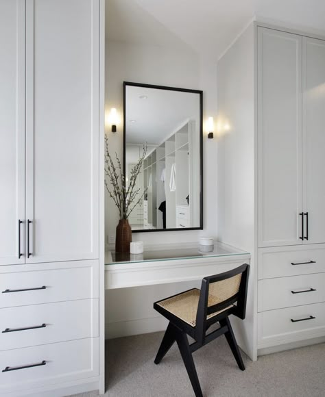 Built In Vanity In Bedroom, Mid Century Modern Closet, Wardrobe Design With Dressing Table, Cupboard With Dressing Table, Closet With Vanity, Built In Dressing Table, En Suite Bedroom, Vanity In Bedroom, Diy Cupboards