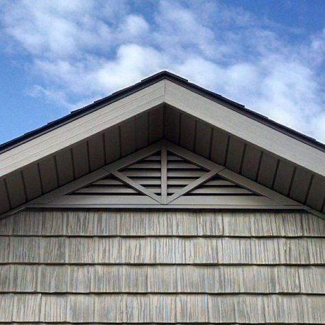 Triangle gable vent with Deco 3 spoke Gables On House Exterior, House Vents, Best Exterior House Paint, Attic Vents, Gable Trim, Roof Sheathing, Lake Houses Exterior, Gable Roof, Exterior Makeover