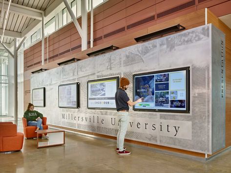 Welcome Center Architecture, Welcome Center Design, University Environmental Graphics, University Lobby, Architecture College, Internal Branding, Trinity University, Millersville University, Zero Energy Building