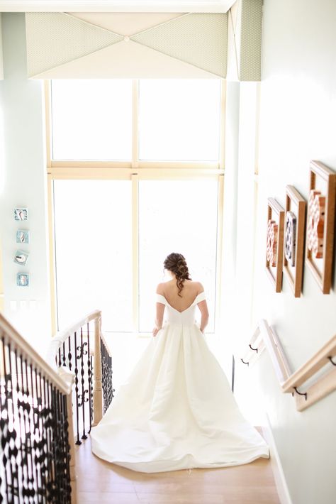 Elegant Classic Bride on Staircase Wearing Open Back off the Shoulder Straps A-Line Wedding Dress | Tampa Bay Wedding Photographer Lifelong Photography Studio | Wedding Hair and Makeup Adore Bridal Bride Being Carried, Melissa Sweet Strapless Wedding Dress, Clearwater Beach Wedding, Large Bridal Parties, Classic Bride, Wedding Silhouette, Classic Brides, Wedding Vendor, Bay Wedding