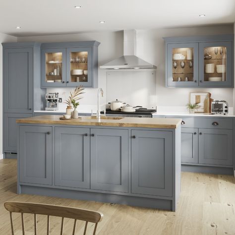 Looking to create a modern kitchen design? Our Chilcomb Dusk Blue In-Frame Kitchen is the perfect contemporary kitchen design. Pair with Howdens light white oak and our solid wood worktop, the perfect addition to a contemporary home. Dusk Blue Shaker Kitchen, Howdens Blue Shaker Kitchen, Blue Howdens Kitchen, Blue Contemporary Kitchen, Howdens Shaker Kitchen Dusk Blue, Light Blue Cupboards Kitchen, Dusk Blue Kitchen Howdens, Wren Kitchen Shaker Winter Blue, Light Blue Shaker Kitchen