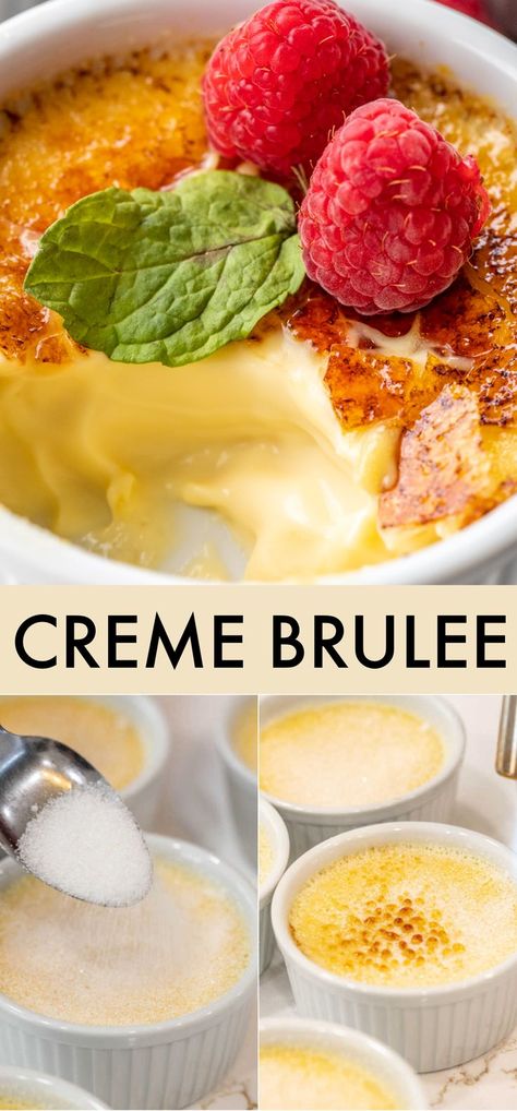 Coconut Cream Creme Brulee, Creme Brulee With Half And Half, Creamy Creme Brulee Recipe, How To Make Cream Brulee, Vanilla Creme Brulee, Easy Crème Brûlée, Vanilla Creme Brulee Recipe, Crambrulle Recipe, Fancy Creme Brulee