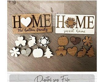 Gnome svg interchangeable | Etsy Interchangeable Home Sign, Glowforge Aura, Hunting Ornaments, Glow Projects, Grandparents Ornament, Router Projects, Gnome Svg, Laser Cut Wood Crafts, Mini Home