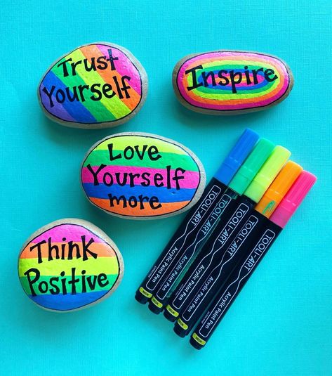 Neon Painted Rocks, Neon Rock Painting, Neon Paint, Trust Love, Painted Rocks Kids, Neon Painting, Acrylic Paint Pens, Painted Rocks Diy, Kindness Rocks