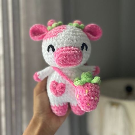 Crochet Mini Strawberry Cow | Amigurumi Cow| Cow Plush| Strawberry Cow Plush | Strawberry Plush Crochet toys free patterns easy #crochettoysfreepatternseasy #crochet #crochettoy #crochetpattern #crochetpatterns 4.208 Crochet Mini Strawberry, Strawberry Cow Plush, Toys Quotes, Plush Strawberry, Crochet Quilt Pattern, Cow Plush, Crochet Toys Free Patterns, Diy Crochet Toys, Strawberry Cow