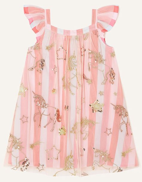 Trapeze Unicorn Embellished Dress Pink | Girls' Dresses | Monsoon UK. Monsoon Kids, Textured Cardigan, Baby Projects, Trapeze Dress, Sleeveless Dresses, Mesh Overlay, A Unicorn, Capsule Collection, Embellished Dress