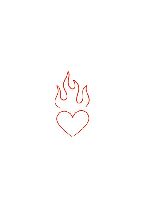 Heart And Flames Tattoo, Fire And Heart Tattoo, Small Heart On Fire Tattoo, Heart With Flames Tattoo Design, Fire Emoji Tattoo, Heart And Flame Tattoo, Flaming Heart Tattoo Simple, Heart On Fire Drawing, Heart With Fire Tattoo