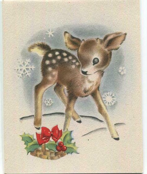 Card Bi, Spotted Deer, Vintage Holiday Cards, Vintage Reindeer, Deer Buck, Greeting Card Art, Baby Reindeer, Christmas Teddy Bear, Masquerade Costumes