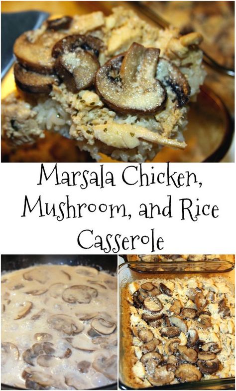 Marsala Chicken, Mushroom, and Rice Casserole - a hearty Rachael Ray inspired recipe. Mushroom And Rice Casserole, Mushroom Rice Casserole, Mushroom And Rice, Chicken Mushroom Rice, Mushroom Casserole, Chicken Tonight, Chicken Mushroom, Hot Dish, Poached Chicken