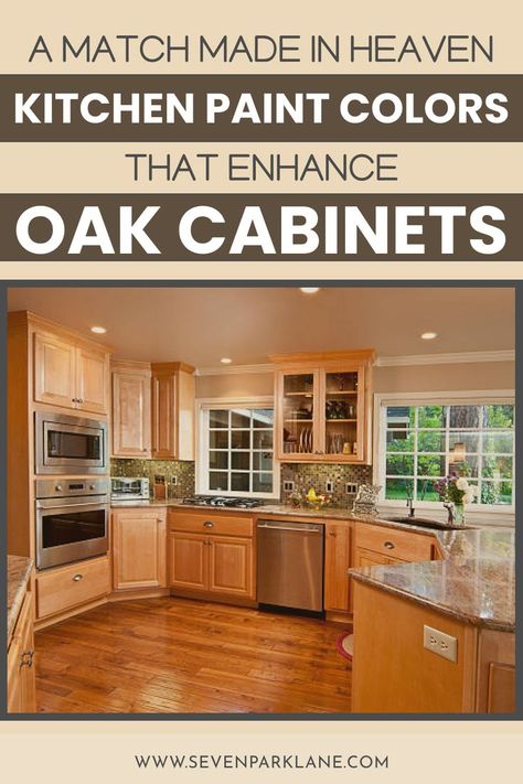 Kitchen paint colors that enhance oak cabinets Light Oak Kitchen Cabinets, Paint Colors For Kitchen Walls, Oak Kitchen Cabinets Wall Color, Kitchen Paint Color, Modern Oak Kitchen, Light Oak Cabinets, Kitchen Cabinet Color Schemes, Green Kitchen Walls, Honey Oak Cabinets