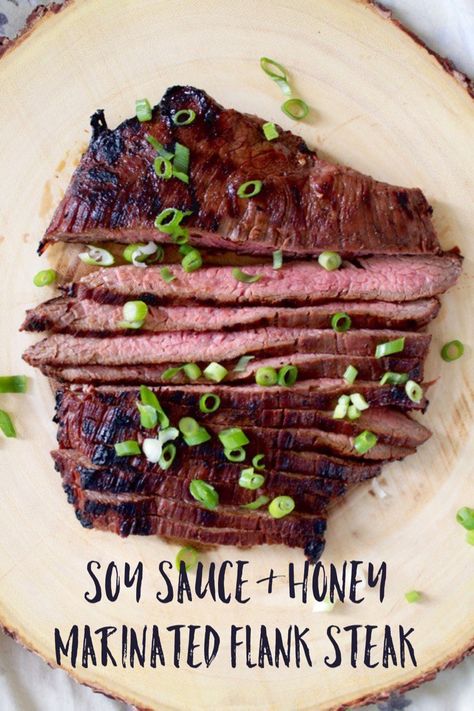 Marinated flank steak is a meal my whole family loves: soy sauce, honey, garlic, and ginger pack a ton of flavor into a simple marinade. Skirt Steak Marinade, Marinade Flank Steak, Flank Steak Tacos, Simple Marinade, Cooking Steak, Marinated Flank Steak, Flank Steak Recipes, Garlic And Ginger, Honey And Soy Sauce