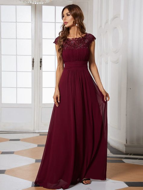 Sleeve Bridesmaid Dress, Cap Sleeve Bridesmaid Dress, Lace Chiffon Bridesmaid Dress, Floor Length Chiffon Bridesmaid Dresses, Simple Prom Dress, Lace Bridesmaids, Dresses Formal Elegant, Burgundy Bridesmaid Dresses, Formal Evening Dress