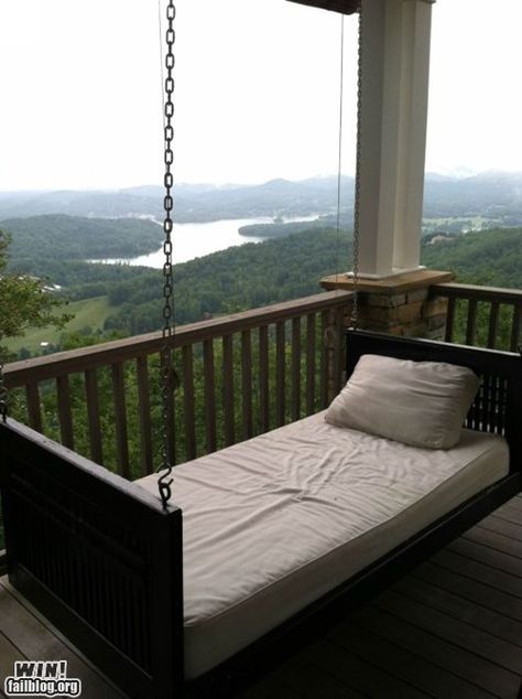 hanging bed | Hanging Bed WIN - Cheezburger Swing Bed, Sleeping Porch, Hanging Bed, Bed Swing, House Room, Dream Rooms, Porch Swing, House Inspo, Dream Home Design