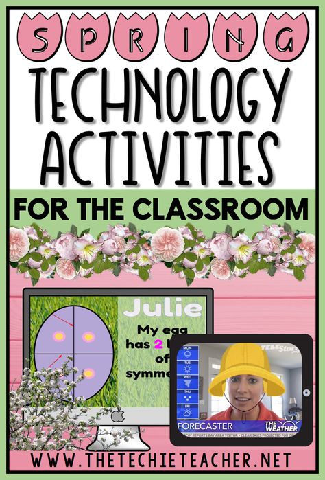 Spring Time Technology Activities for the Classroom: Come grab some educational ideas for incorporating technology into your lessons this spring. Ideas are available for Chromebook, laptop/computer, and iPad users! Computer Lessons For Middle School, Digital Learning Educational Technology, Technology Activities, Oral Language Activities, Technology Teacher, Technology Lesson, Chromebook Laptop, Educational Technology Tools, Activities For The Classroom