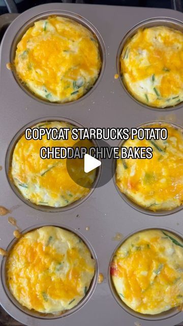 ✨ Carly + Kathryn ✨ on Instagram: "🍳 Copycat Starbucks potato and cheddar chive bakes 🍳
These are a perfect make ahead breakfast recipe! Full of protein and a busy mom hack since they are so easy to make.

Ingredients:
3 cups potatoes O’Brien cooked from frozen
6 eggs
1 cup cottage cheese
2 tbsp chopped chives 
Sprinkle of shredded cheddar cheese to top
Seasonings to taste: salt, pepper, onion powder

Preheat oven to 350
Grease muffin tins (12 total)
Whisk together eggs, cottage cheese, chives, and seasonings to taste.
Add about 1 tbsp potatoes to the greased muffin tin and top with egg mixture.
Sprinkle cheese on top.
Bake in oven for 18-24 minutes or until cooked through. 
 
#babyledweaning #blw #toddlernutrition #pickyeating #pickyeatinghelp  #dietitiansofInstagram #dietitianapproved Potato Chive Egg Bites Starbucks, Starbucks Potato Cheddar And Chive Bake, Potato Cheddar Chive Egg Bake Starbucks, Egg Oven Bake Muffin Tins, Oven Eggs Bake Muffin Tins, Egg Bites Muffin Tins Cottage Cheese, Potato Cheddar Chive Egg Bake, Toddler Nutrition, Potato Muffins