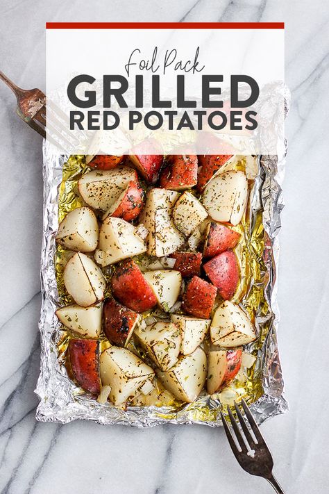 Foil pack grilled red potatoes Bbq Red Potatoes, Red Potato Grill Recipes, Smoked Red Potatoes In Smoker, Grilled Potatoes In Foil, Smoked Sides, Grilled Red Potatoes, Foil Potatoes On Grill, Foil Potatoes, Grilling Machine