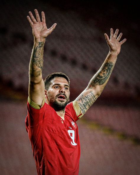 Aleksandar Mitrovic Serbia, Aleksandar Mitrovic, Worldcup Football, Crvena Zvezda, Football Players Photos, Disney Drawings Sketches, Sport Shirt Design, Birthday Captions Instagram, Lightroom Presets For Portraits