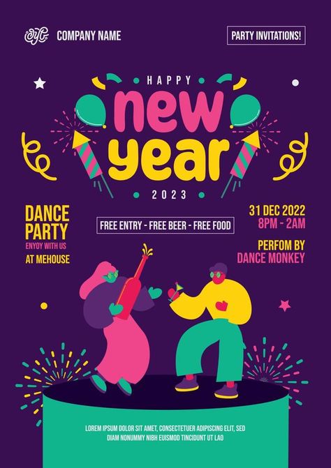 new year party invitation poster New Year Party Poster, New Year Party Invitation, Invitation Quotes, Party Poster Design, Invitation Poster, Company Party, Free Beer, Invitation Party, New Year Party