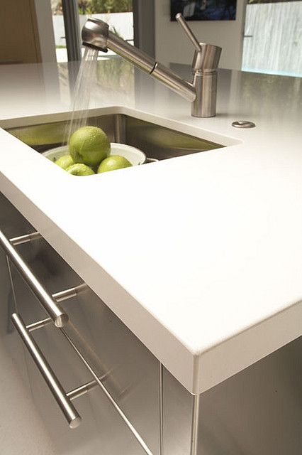 Quartz Countertop in Blizzard | by CaesarStone Clean Quartz Countertops, Dupont Corian, Replacing Kitchen Countertops, Outdoor Kitchen Countertops, Solid Surface Countertops, New Countertops, Stainless Steel Countertops, White Quartz Countertop, Kitchen Counters