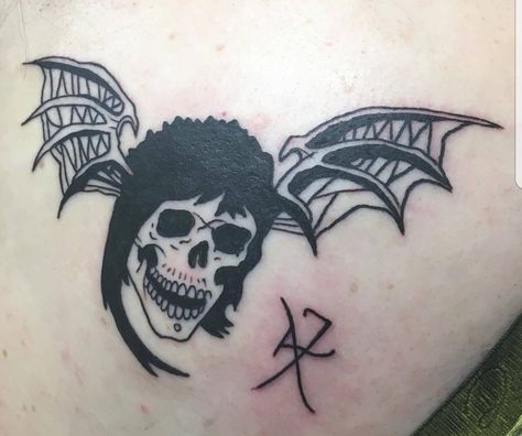 Deathbat Tattoo, Avenged Sevenfold Tattoo Ideas, A7x Tattoo, Avenged Sevenfold Tattoo, Avenged Sevenfold Art, Punk Tattoos, Avenged Sevenfold The Rev, Zombie Tattoos, Geometric Design Art