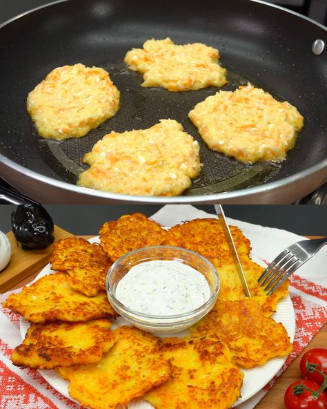 Homemade Crispy Potato Patties Hashbrown Cakes, Fast Food Breakfast, Lemon Mousse, Potato Patties, Breakfast Platter, Sour Cream Sauce, Bake Zucchini, Grated Potato, Patties Recipe