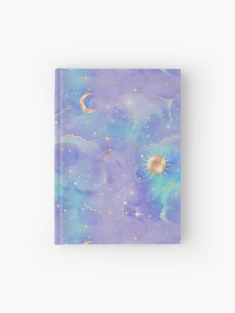 Hardcover journal, celestial pattern in purple and blue with gold foil accents. Galaxy Journal, Celestial Journal, Galaxy Notebook, Galaxy Pattern, Planner Business, Tutorials Drawing, Product Ideas, Blank Page, Cute Stationery