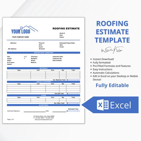 Excel Roofing Estimate Template Roofer Quote Template - Etsy Australia Craft Drawers, Contractor Quotes, Work Proposal, Roofing Contract, Roofing Business, Roofing Estimate, Data Validation, Estimate Template, Logo Quotes