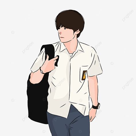 School Guy Drawing, Boy And Girl Illustration Art, School Boy Drawing, Anime School Boy, High School Drawing, High School Uniform, Bhagat Singh, Bear Drawing, Girl Background