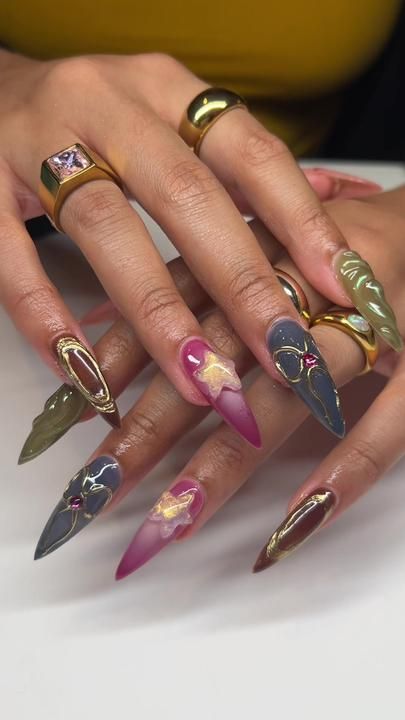 TikTok · liv the nail god Nuance Nail Art, Oldies Nails, Nails Maximalist, Spiritual Nails, Chunky Nails, Maximalist Nails, Tiktok Nails, Mix Match Nails, Girls Nail Designs