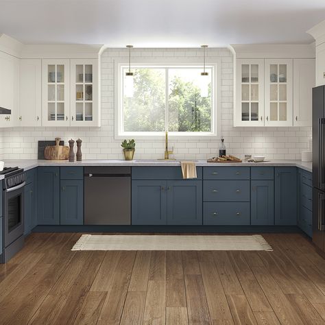 Grey Blue Kitchen, Hacks Kitchen, Design Hacks, Blue Kitchen Cabinets, Blue Cabinets, Kitchen Design Trends, Cabinetry Design, Blue Kitchen, Kitchen Cabinet Colors