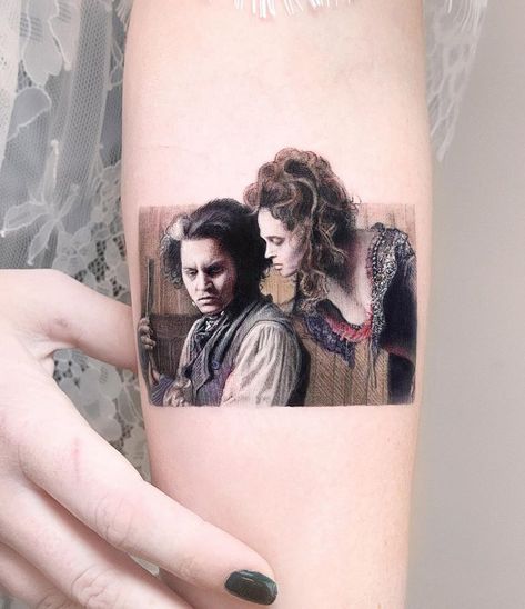 Sweeney Todd: The Demon Barber of Fleet Street Johnny Depp Tattoos, Revolver Tattoo, Headdress Tattoo, Blue Lilies, Virgo Constellation Tattoo, Ornamental Mandala, Walpurgis Night, Tattoo Time, Chest Tattoo Men