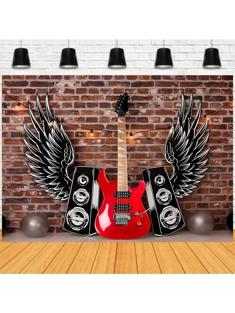 Type a  Collar  ABS   Embellished   Event & Party Supplies Rock N Roll Theme Party, Music Theme Party, Music Themed Parties, Decoration Photography, Guitar Photos, Guitar Wall, Banner Birthday, Poster Banner, Rock N Roll Music