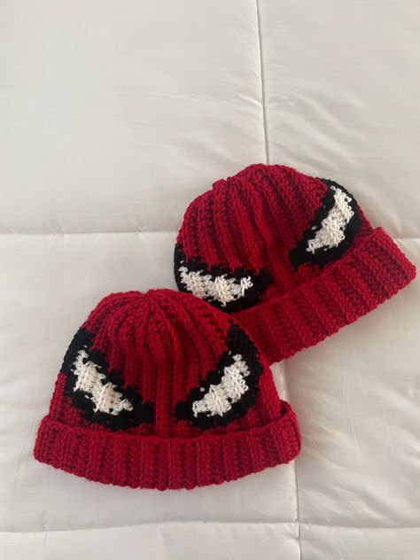 Crochet Spiderman beanies ideas inspo cute couple gift idea beginner easy chonkaycrochet marvel superhero beanie Spider Man Beanie Aesthetic, Crochet Hats Spiderman, Crochet Spiderman Balaclava, Spiderman Crafts Aesthetic, Spiderman Crochet Hat Pattern, Marvel Crochet Ideas, Crochet Spider Man Beanie, Crochet Ideas Spiderman, Crochet Stuff For Men