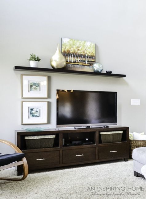 How To Decorate Entertainment Center Shelves, Decorate Entertainment Center Shelves, Wall Decor Over Big Screen Tv, How High To Hang Tv Above Console, Sign Above Tv Living Rooms, Decorating Around Tv On Wall, Decorate Above Tv, Shelf Above Tv, Decorate Tv Wall