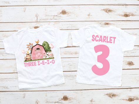 Third birthday farm shirt, pink farm birthday , three i-e-i-o birthday, farm 3rd , girl 3rd birthday, barn birthday, 3rd birthday shirt by JADEandPAIIGE on Etsy Pink Farm Birthday, Barnyard Birthday Party, Girls 3rd Birthday, Country Birthday, Farm Animal Birthday, Barnyard Birthday, Cow Farm, Body Suit With Shorts, Farm Party