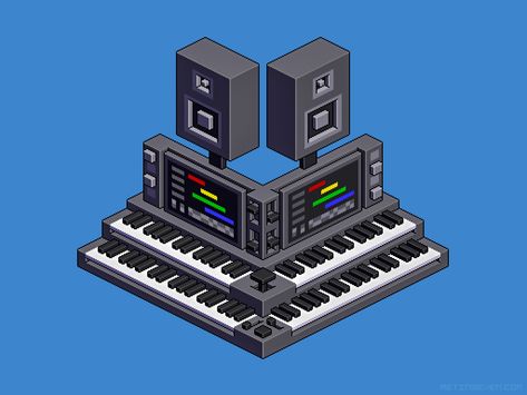 Electronic music altar — isometric pixel art  More: https://metinseven.com   #electronic #music #isometric #pixelart #keyboard #speakers #editor #synthesizer #synth #buttons #sliders #illustration #artwork Keyboard Pixel Art, Beat Board, Isometric Pixel Art, Isometric Pixel, Icon Character, 3d Sculpting, Artist Logo, Character Designer, Print Comforter