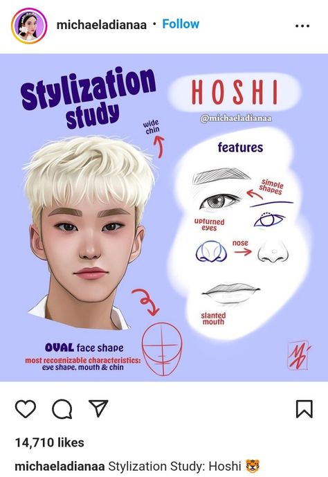 Stylisation Hoshi from seventeen Hoshi Tiger Drawing, Hoshi Drawing, Seventeen Sketch, Stylization Study, Face Art Drawing, Face Anatomy, Seventeen Instagram, Tiger Drawing, Face Study