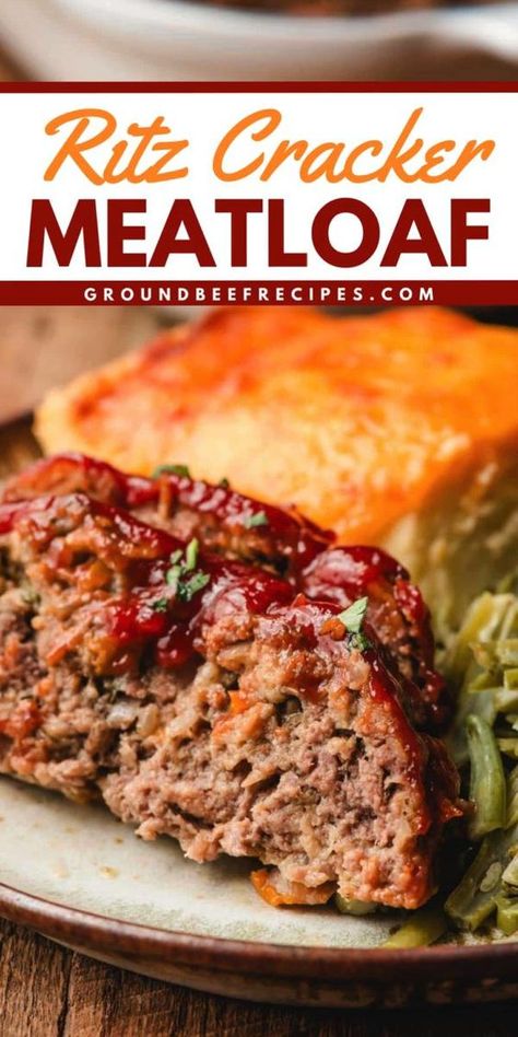 Don't miss out on this simple dinner idea featuring Ritz meatloaf! Made with Ritz crackers and a sweet-tangy ketchup glaze, this is the BEST meatloaf recipe ever. Try this ground beef main dish for dinner! Cracker Meatloaf Recipe, Meatloaf With Ritz Crackers, Ritz Cracker Meatloaf, Meatloaf Recipe No Ketchup, Ritz Cracker Meatloaf Recipe, Meatloaf Recipe With Crackers, Best Meatloaf Ever, Cracker Barrel Meatloaf Recipe, Cracker Barrel Meatloaf