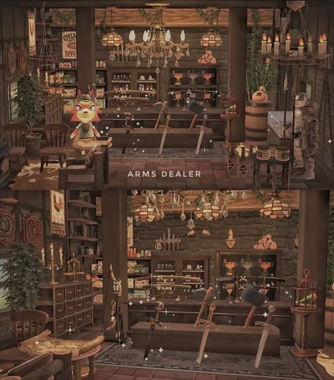 Acnh Tavern Designs, Animal Crossing Dungeon, Autumn Path Animal Crossing, Acnh Cooking Area, Acnh Blacksmith, Acnh Tavern, Acnh Apothecary, Acnh Apparel Shop, Acnh Academia