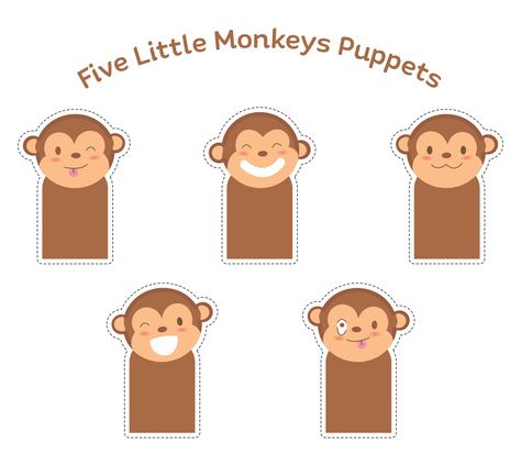 Printable Five Little Monkeys Puppets Monkey Finger Puppet Printable, Monkey Finger Puppet, Free Finger Puppets Printable, Monkey Crafts For Kids, Finger Puppets Printable, Monkey Template, Monkey Bag, 5 Little Monkeys, Monkey Coloring Pages