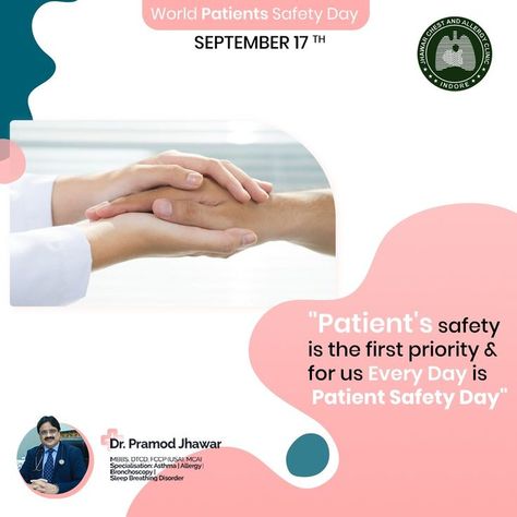 World Patient Safety Day 2021! Let us educate ourselves on patient safety and issues related to it, on this day. Patient safety day is to revolutionize high level support and commitment to tackle patient safety issues in all parts of the world. #Worldpatientsafetyday #WorldPatientSafetyDay2021 #WPSD2021 #PatientSafety #chestDiseasesSpecialist #Bronchoscopy #drpramodjhawar Patient Safety Poster Ideas, Safety Poster Ideas, World Patient Safety Day, Safety Poster, Allergy Asthma, Safety Posters, Patient Safety, Poster Ideas, High Level