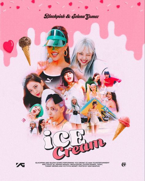 Poster by me [@kenygraphic] for the song “Ice Cream” by BLACKPINK and Selena Gomez Ice Cream Blackpink Poster, Ice Cream Selena Gomez, Kpop Black Pink, Blackpink Ice Cream, Blackpink Ice-cream, Ice Cream Wallpaper, Ice Cream Poster, Victoria Monet, Jokes Videos