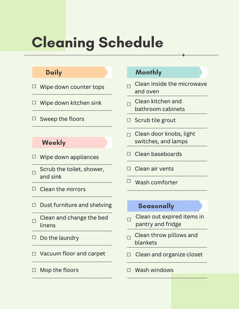 Cleaning Schedule Checklist, Home Cleaning Schedule, Easy Cleaning Schedule, Clean Room Checklist, Cleaning Air Vents, Monthly Cleaning Schedule, Room Checklist, Cleaning Inspiration, Clean House Schedule