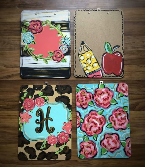 Painted Clipboards Diy, Painted Clipboard Ideas, Clip Board Painting Ideas, Clip Board Decorating, Painted Teacher Clipboards, Clipboard Painting Ideas, Teachers Clipboard, Painted Clipboards, Clipboard Crafts