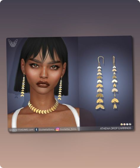 Sims 4 Jewelry CC: Athena Drop Earrings Earrings Sims 4 Cc, Sims 4 Jewelry Cc, Earrings Sims 4, Sims 4 Jewelry, Female Earrings, Crescent Earrings, Model Nails, Best Sims, Heart Drop Earrings