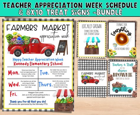 Our teachers and staff are Plane awesome. We think the world of our staff Teacher appreciation DIY printable kit!  Use these fun signs to treat your teachers for all they do!  Editable Templates in Cavna ONLY  -8.5X11 Teacher itinerary -see listing for what is editable.   *Clipart and box elements are not editable -15 TREAT SIGNS INCLUDED 8X10" if you need help editing, or adjustments please reach out to me. :) Download instantly and print at home or at your favorite print shop! Computer screen Farmers Market Staff Appreciation, Farmers Market Teacher Appreciation Week, Teacher Appreciation Week Themes, Teacher Appreciation Themes, Teacher Appreciation Diy, Teachers Week, Staff Appreciation Week, Staff Party, Week Schedule