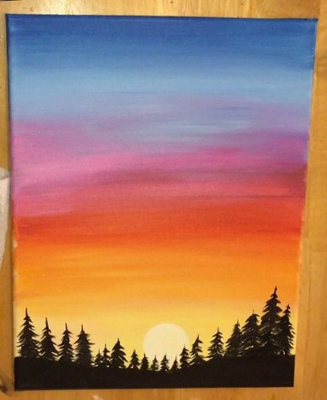 How To Paint A Sunset In Acrylics - Hot Air Balloon Silhouette Mountain Sunset Painting, Sunset Canvas Painting, Sunset Painting Acrylic, Seni Pastel, Sky Art Painting, Silhouette Painting, Cute Canvas Paintings, Cat Air, Seni Cat Air