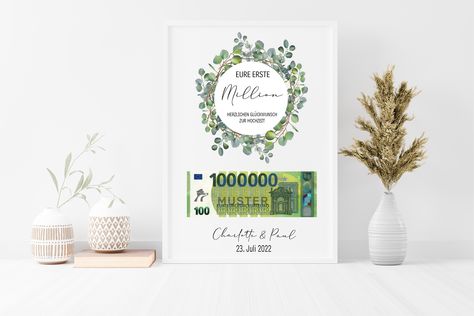 Hochzeitsgeschenk personalisiert Geldgeschenk Erste Million First Million, Photo Halloween, Scotch Tape, Cadeau Photo, Birth Gift, Money Gift, Baby Body, Personalized Wedding Gifts, Bank Notes